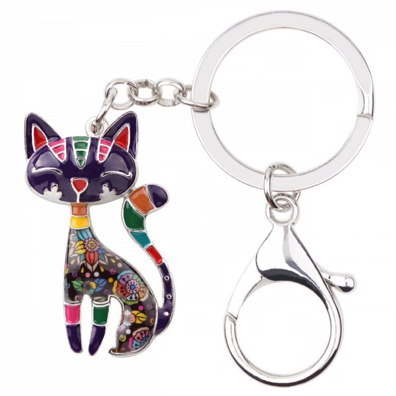 卸売カラー猫合金キーホルダー